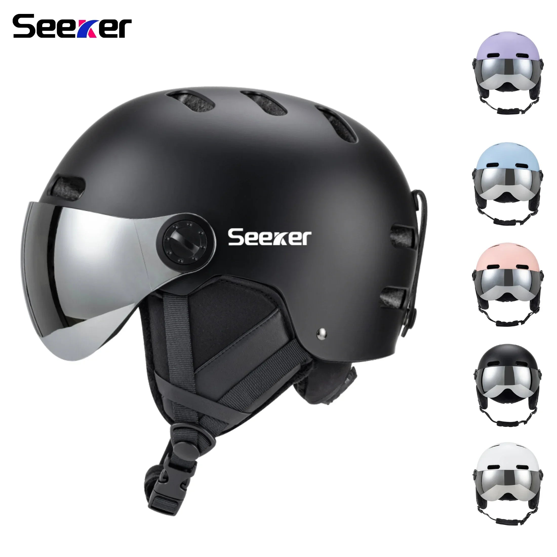 Adult Ski Helmet With Goggles Abs Shell Eps Liner Adjustable Fit 1005008148980018-Light Pink-L(59-61CM)
