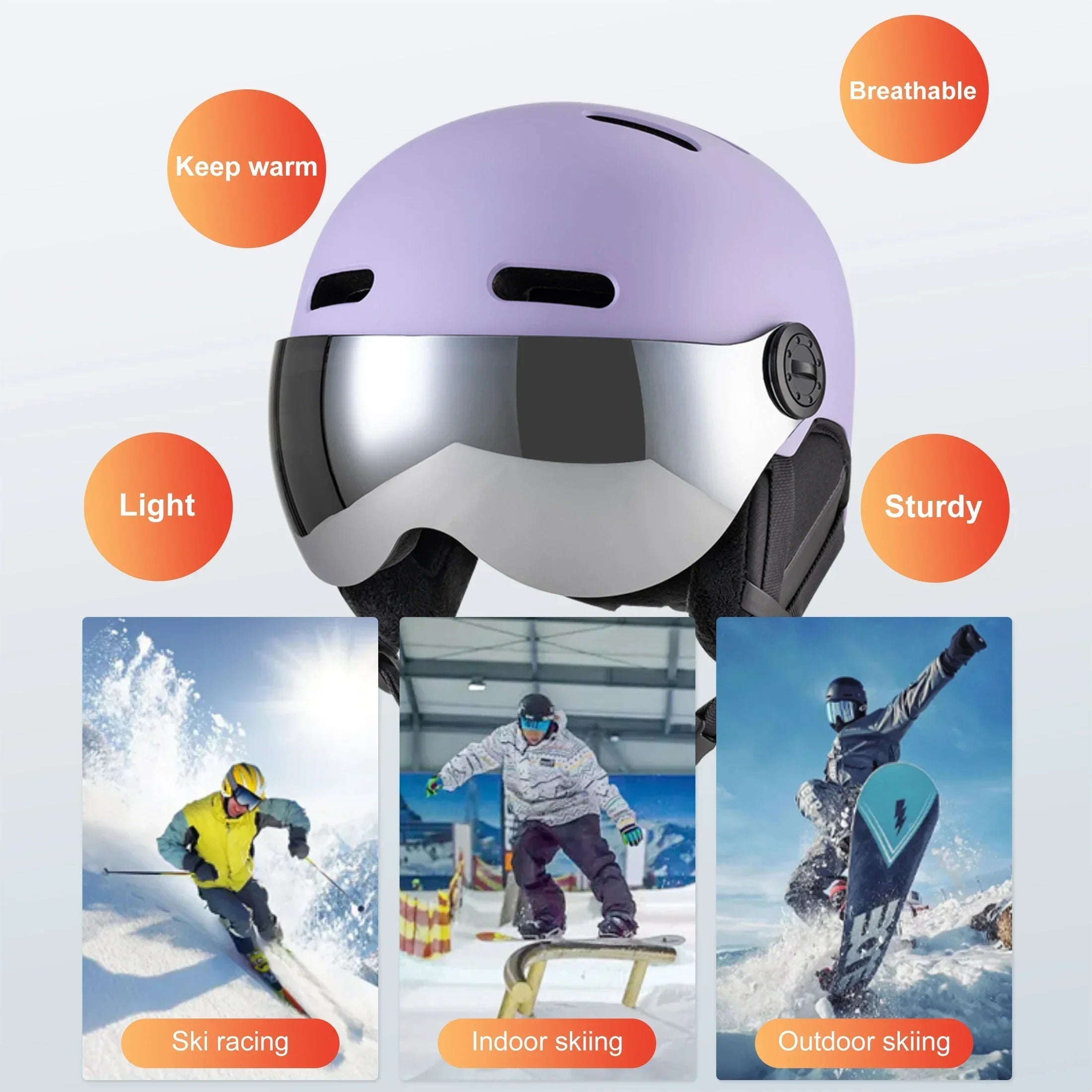 Adult Ski Helmet With Goggles Abs Shell Eps Liner Adjustable Fit 1005008148980018-Light Pink-L(59-61CM)