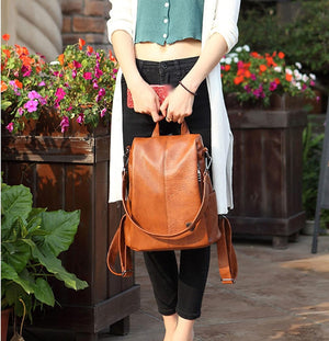 Women’s Composite Cowhide Anti-Theft Backpack with Back Zipper