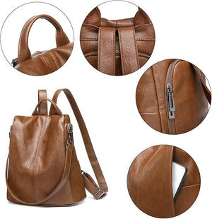 Women’s Composite Cowhide Anti-Theft Backpack with Back Zipper