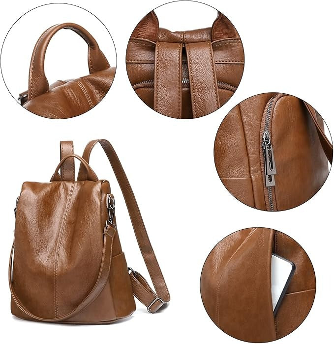 Women’s Composite Cowhide Anti-Theft Backpack with Back Zipper