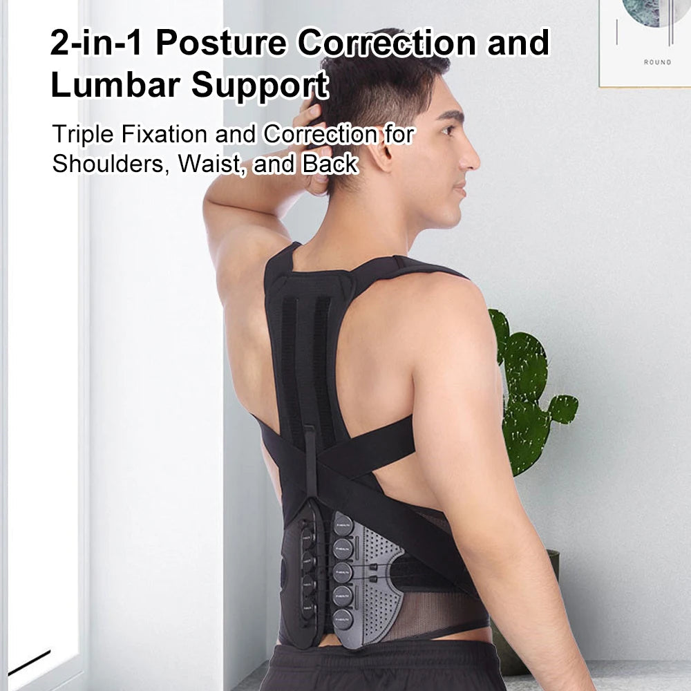 Back Posture Corrector Belt With Lumbar Support For Spine Alignment 1005008414756312-S