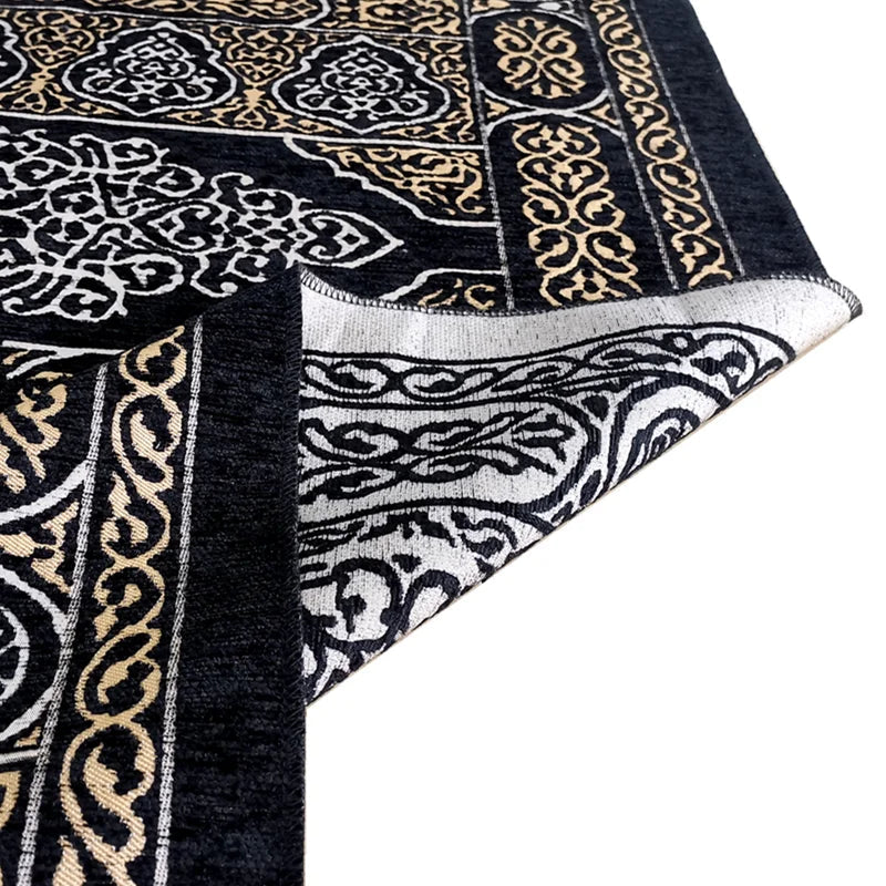Black Washable Muslim Prayer Rug Set With Bag And Tasbih 1005005468591637-Design A