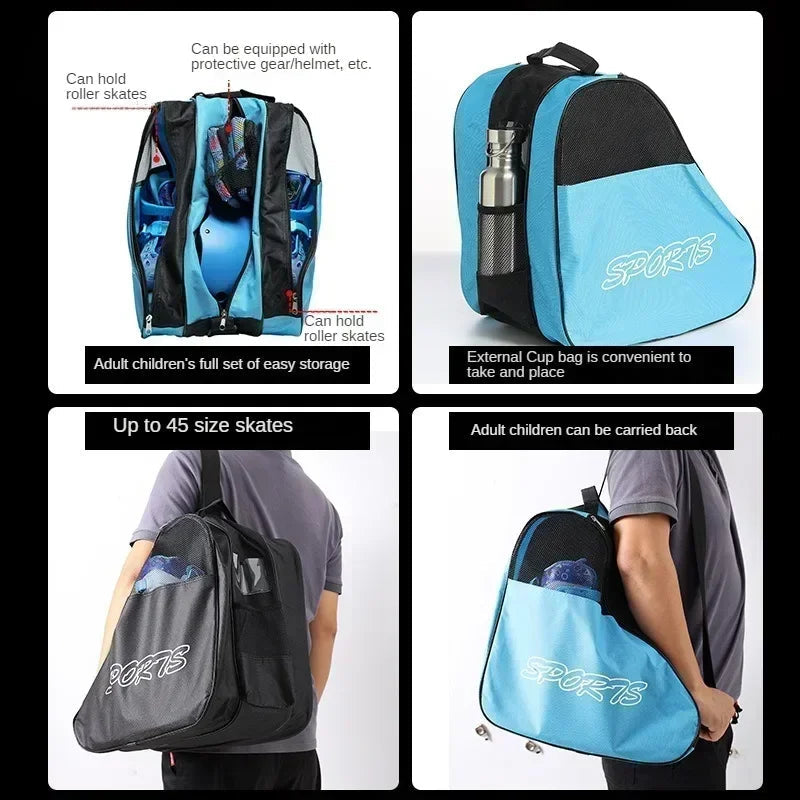 Breathable Skate Storage Bag With 3 Compartments And Shoulder Strap 1005006347681618-Blue