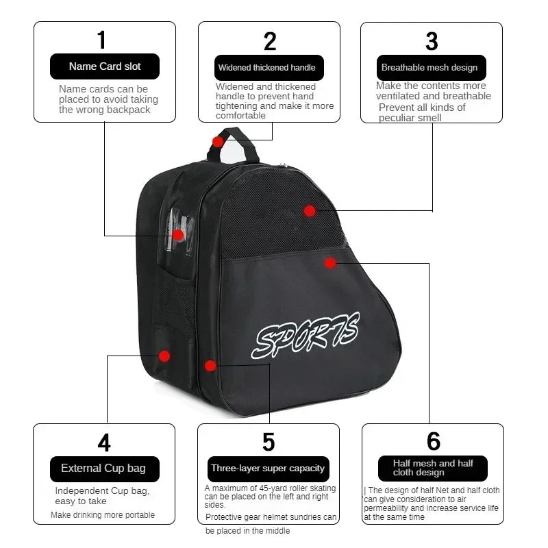 Breathable Skate Storage Bag With 3 Compartments And Shoulder Strap 1005006347681618-Blue
