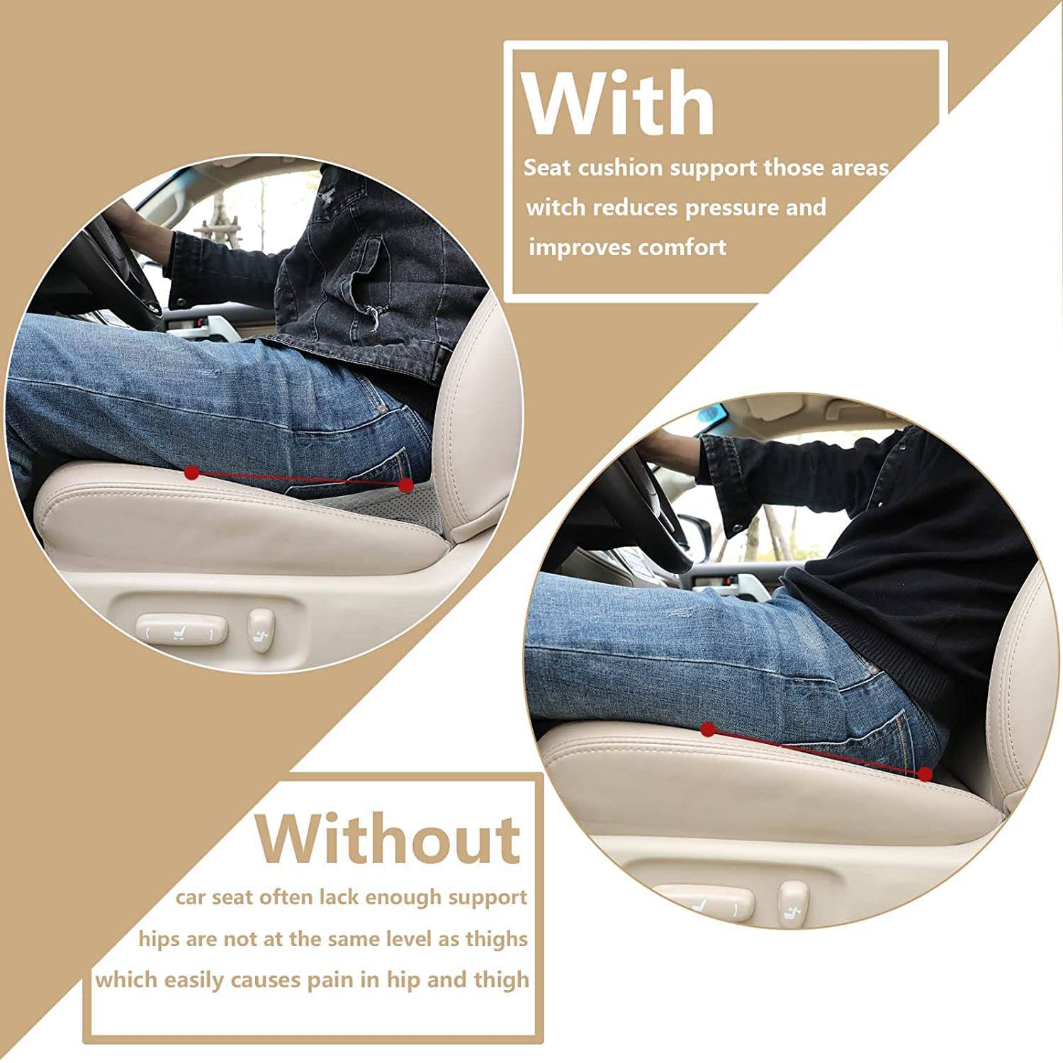 Car Seat Cushion For Short Drivers Height Risers For Adults, Memory Foam Car Seat Pad