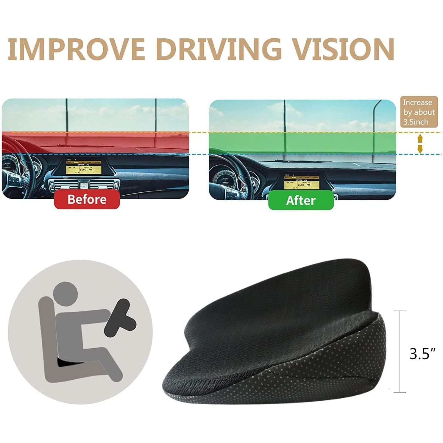 Car Seat Cushion For Short Drivers Height Risers For Adults, Memory Foam Car Seat Pad