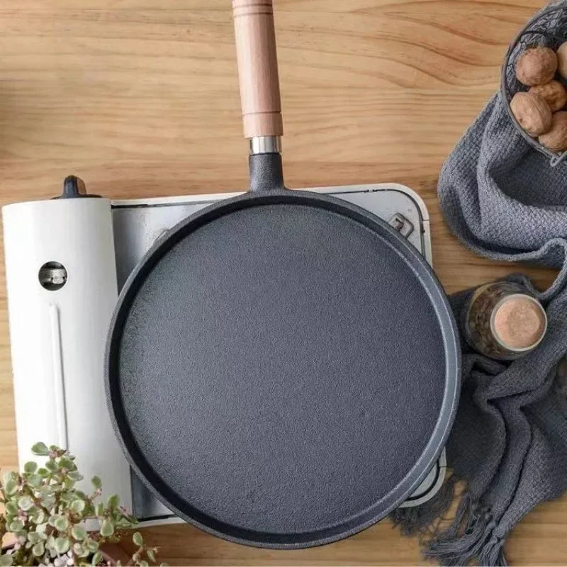 Cast Iron Frying Pan With Wooden Handle For Gas Induction Cooking 1005008597225326-26cm
