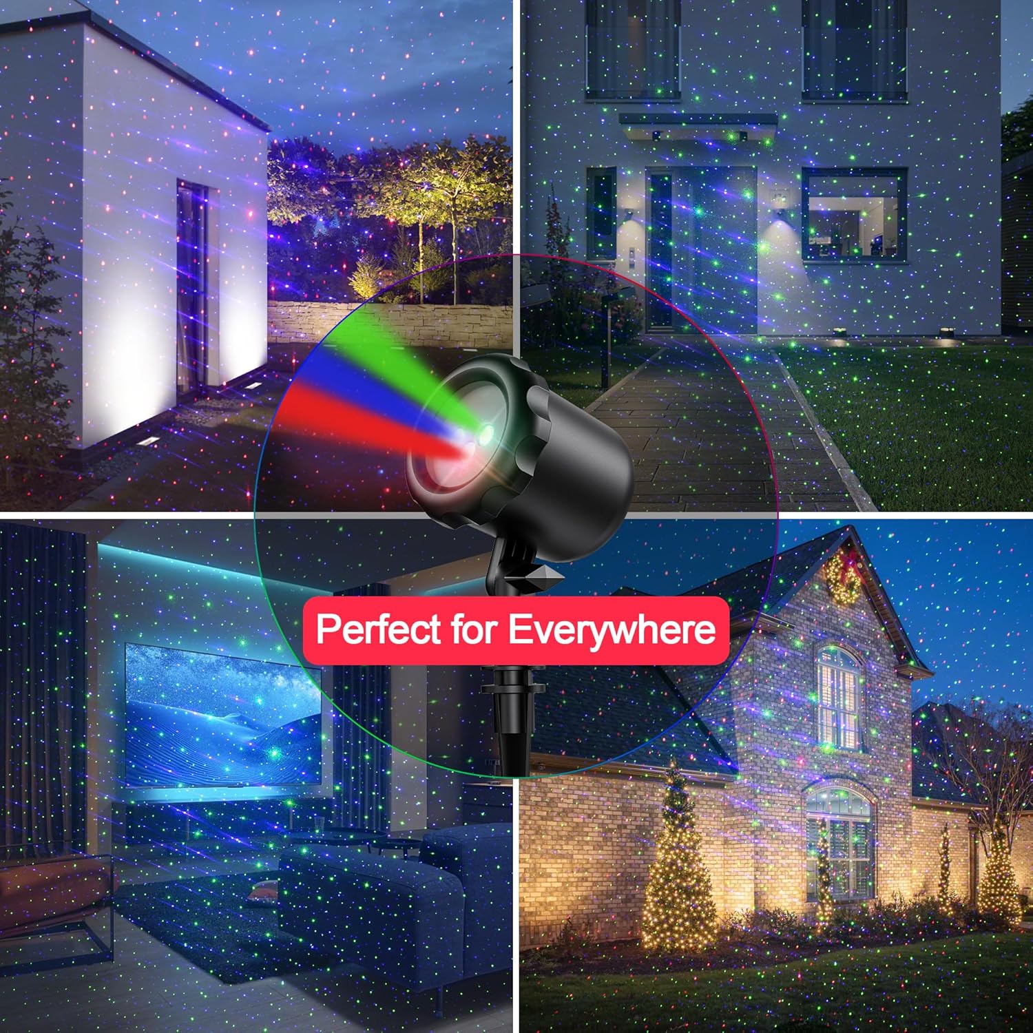 Christmas Laser Lights Outdoor, Upgraded Laser Christmas Projector Lights Outdoor, 3 Color Moving Rgb Holiday Projector Lights Outdoor