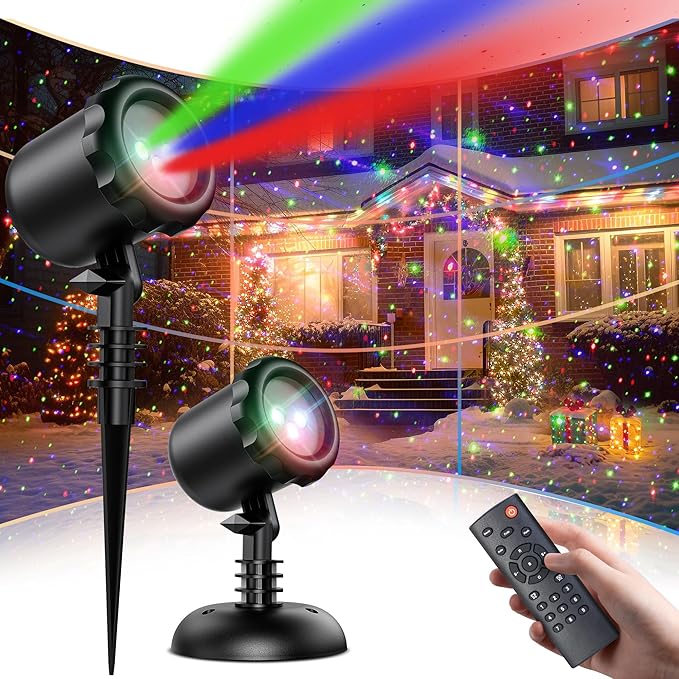 Christmas Laser Lights Outdoor, Upgraded Laser Christmas Projector Lights Outdoor, 3 Color Moving Rgb Holiday Projector Lights Outdoor