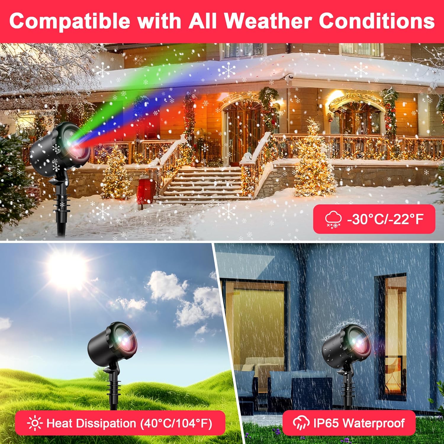 Christmas Laser Lights Outdoor, Upgraded Laser Christmas Projector Lights Outdoor, 3 Color Moving Rgb Holiday Projector Lights Outdoor