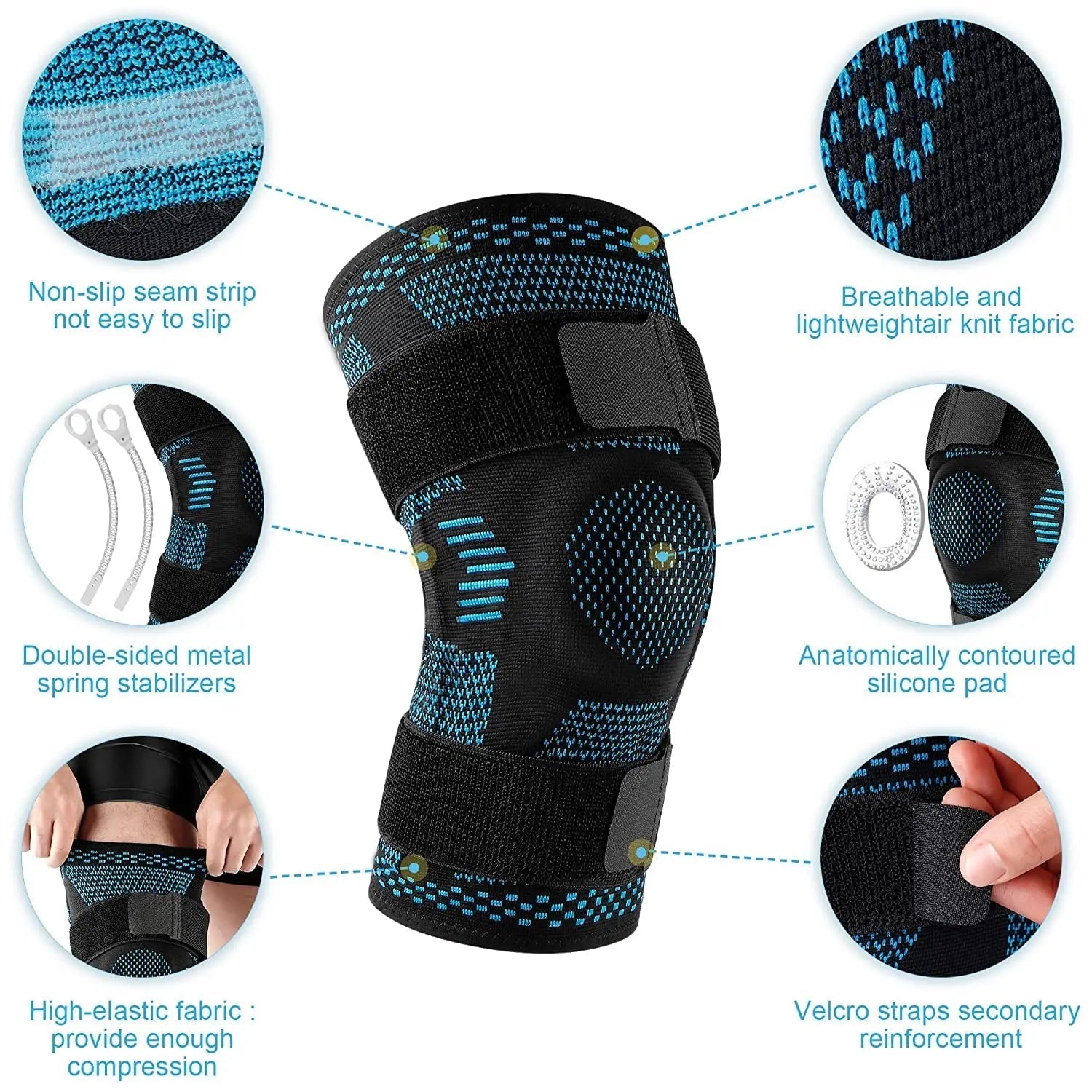 Compression Knee Brace Sleeve With Side Stabilizers Patella Gel And Straps 1005005843095625-1PCS Light Grey-S