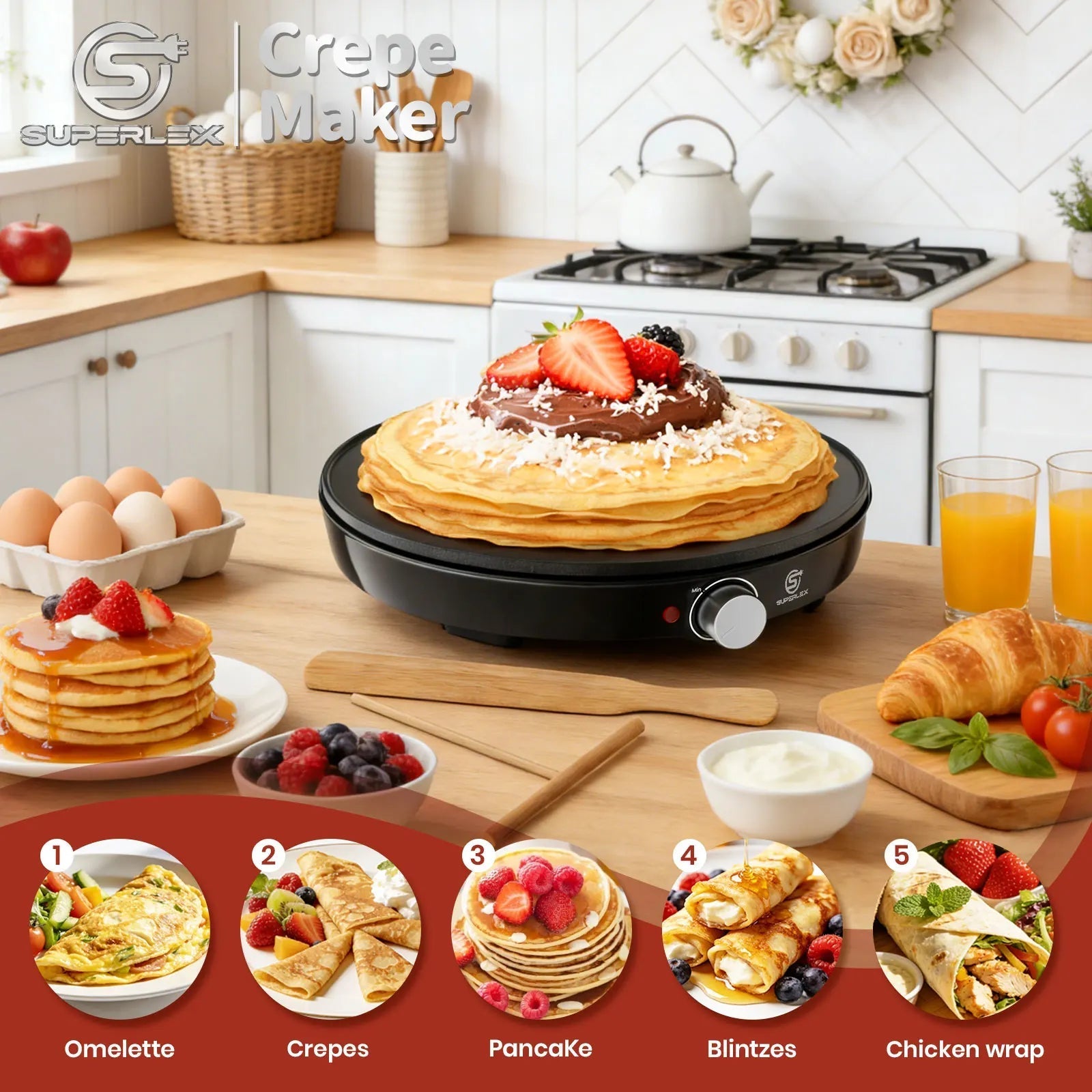 Electric Crepe Maker 1000W Non Stick Plate With Temperature Control 1005010553168616-al