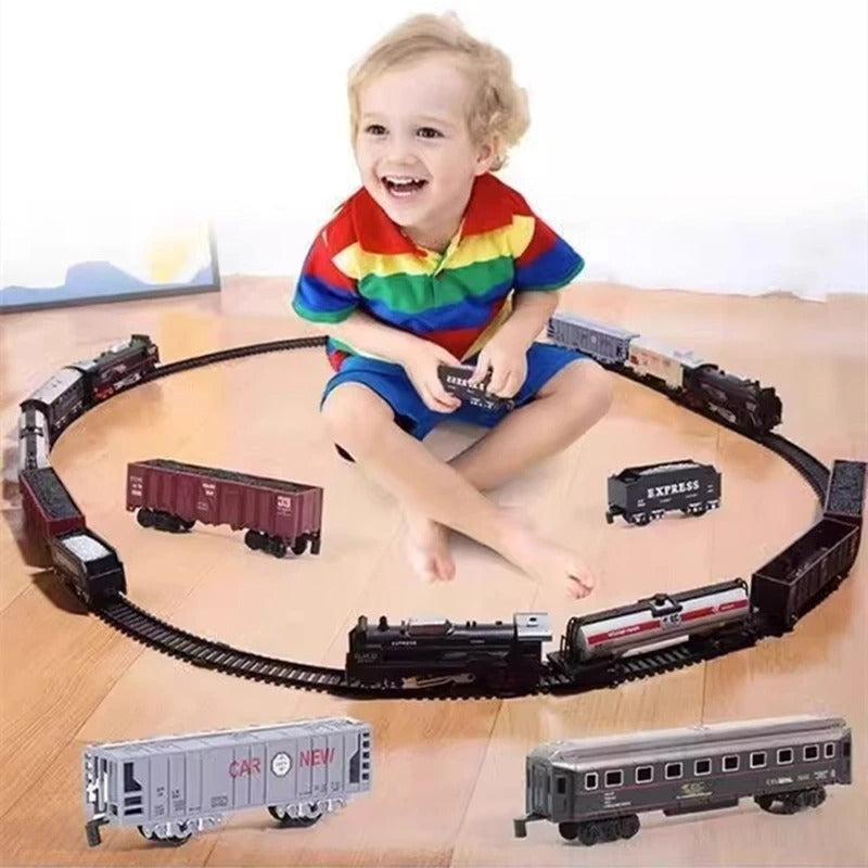 Electric Freight Train Track Set with Light for Kids