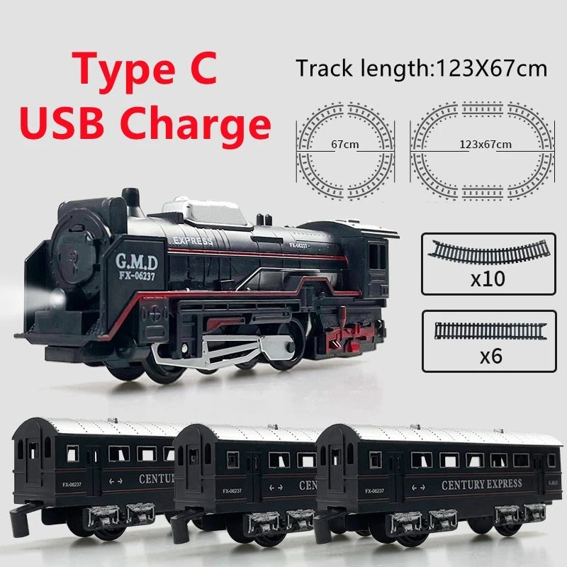 Electric Freight Train Track Set with Light for Kids