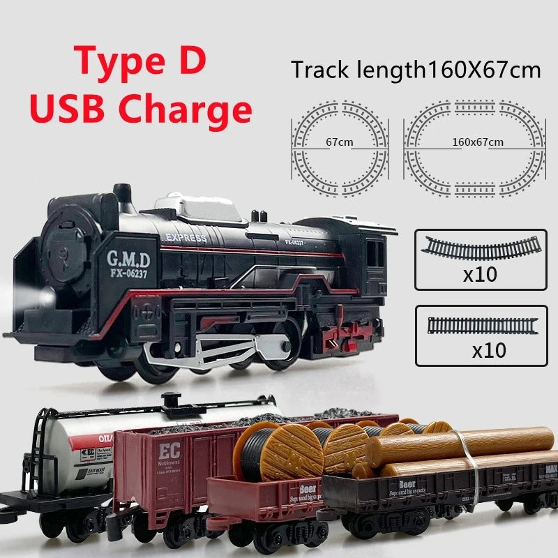 Electric Freight Train Track Set with Light for Kids
