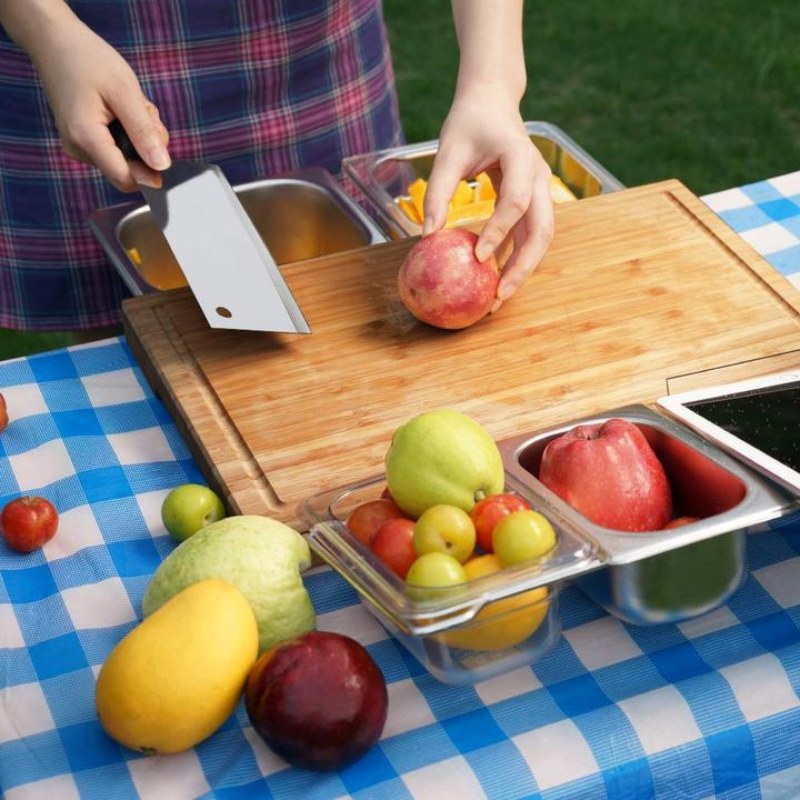 Extensible Bamboo Cutting Board Set With Containers For Kitchen With Juice Groove, Eco-Friendly Chopping And Serving Board