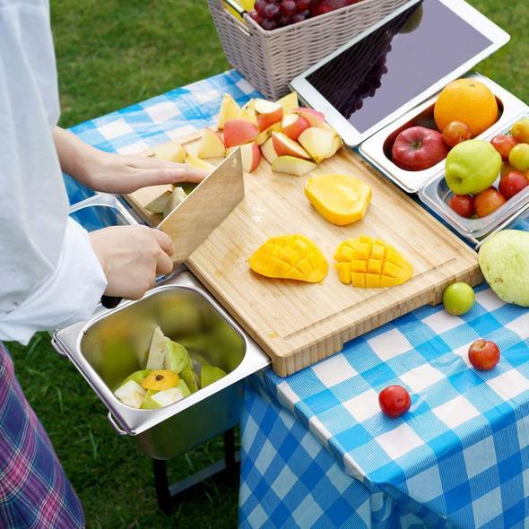 Extensible Bamboo Cutting Board Set With Containers For Kitchen With Juice Groove, Eco-Friendly Chopping And Serving Board