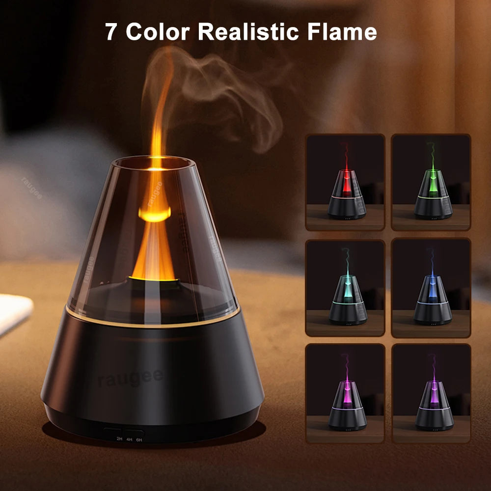 Flame Effect Essential Oil Diffuser Humidifier With Night Light 1005009734317551-Black