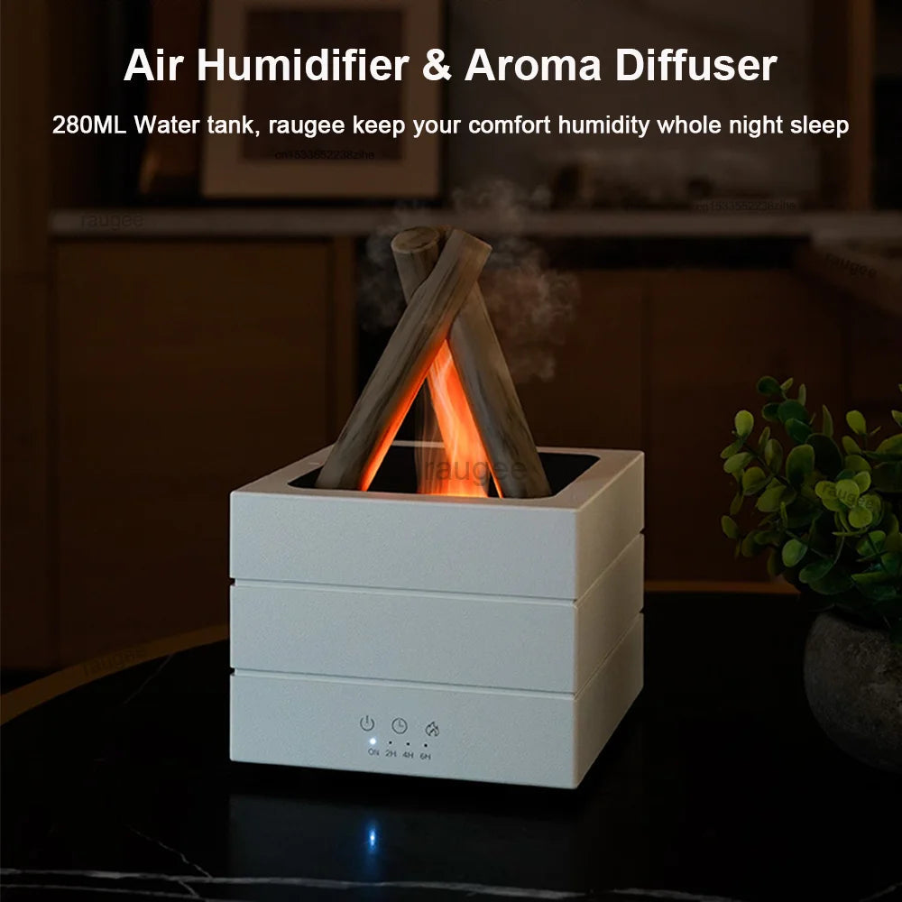 Flame Effect Essential Oil Diffuser Humidifier With Remote And Night Light 1005009832044899-White