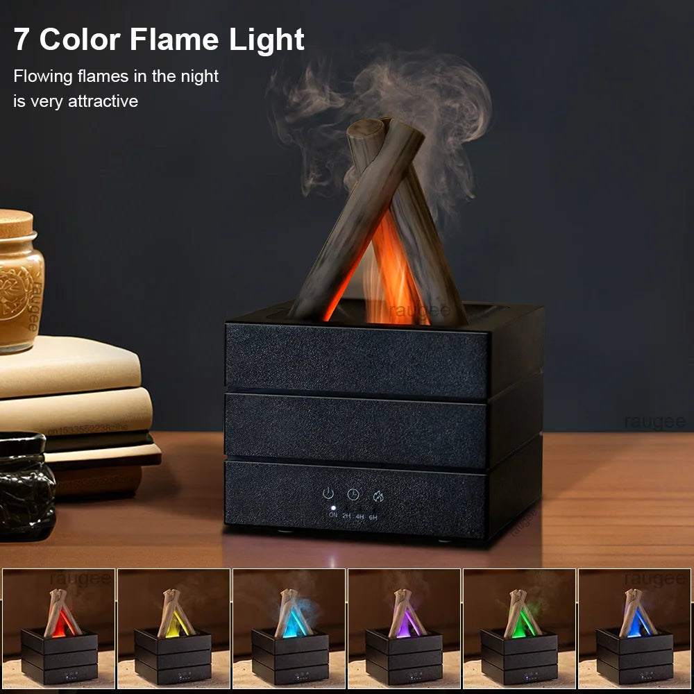Flame Effect Essential Oil Diffuser Humidifier With Remote And Night Light 1005009832044899-White