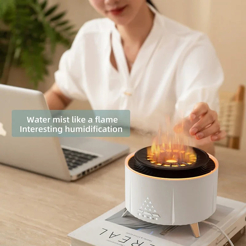 Flame Volcano Air Humidifier Essential Oil Diffuser With Bluetooth White Noise 1005006191758401-White-AU-Standard model