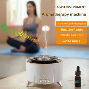 Flame Volcano Air Humidifier Essential Oil Diffuser With Bluetooth White Noise 1005006191758401-White-AU-Standard model