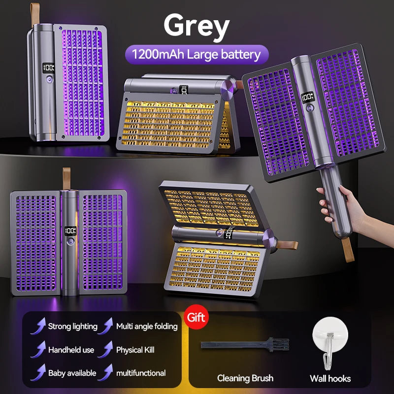 Foldable Electric Mosquito Swatter With Anti Mosquito Lamp Zapper 1005009510893894-Grey