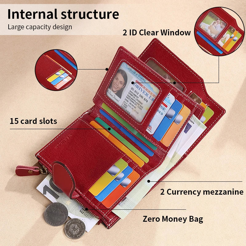 Genuine Cowhide Rfid Blocking Wallet, Valentines Gifts For Her 1005009446212883-Black