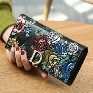 Genuine Leather Floral Embossed Long Wallet, Valentines Gifts For Her 1005006790181750-Butterfly
