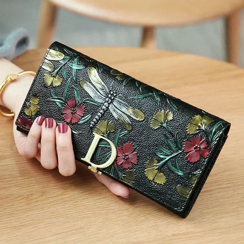 Genuine Leather Floral Embossed Long Wallet, Valentines Gifts For Her 1005006790181750-Butterfly