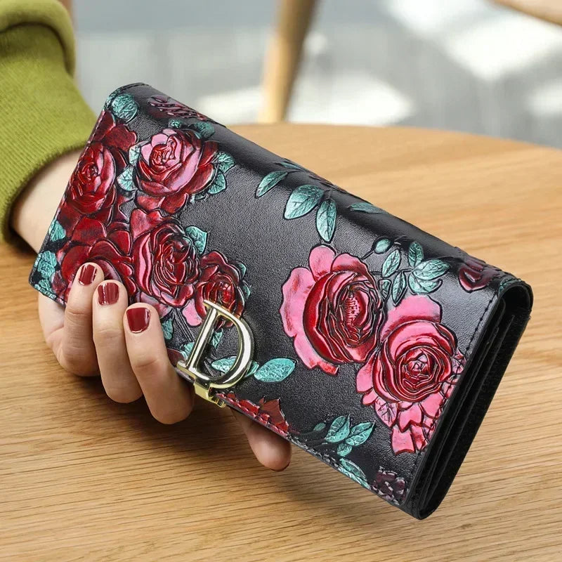 Genuine Leather Floral Embossed Long Wallet, Valentines Gifts For Her 1005006790181750-Butterfly