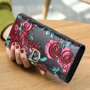 Genuine Leather Floral Embossed Long Wallet, Valentines Gifts For Her 1005006790181750-Butterfly