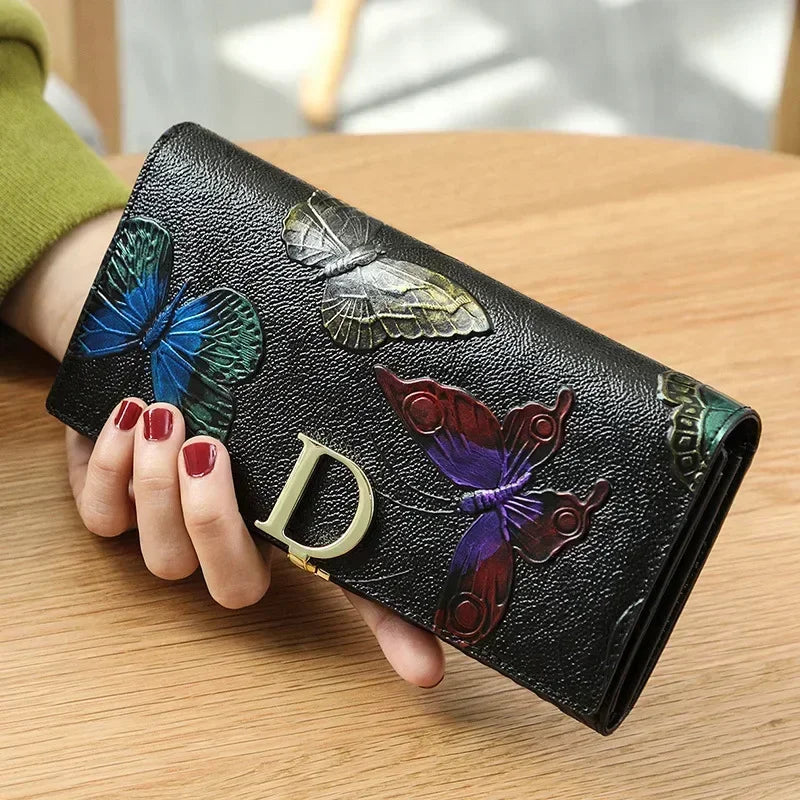 Genuine Leather Floral Embossed Long Wallet, Valentines Gifts For Her 1005006790181750-Butterfly