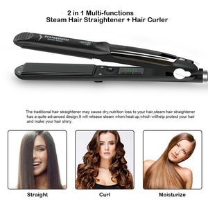 2-in-1 Professional Steam Hair Straightening & Curling Iron
