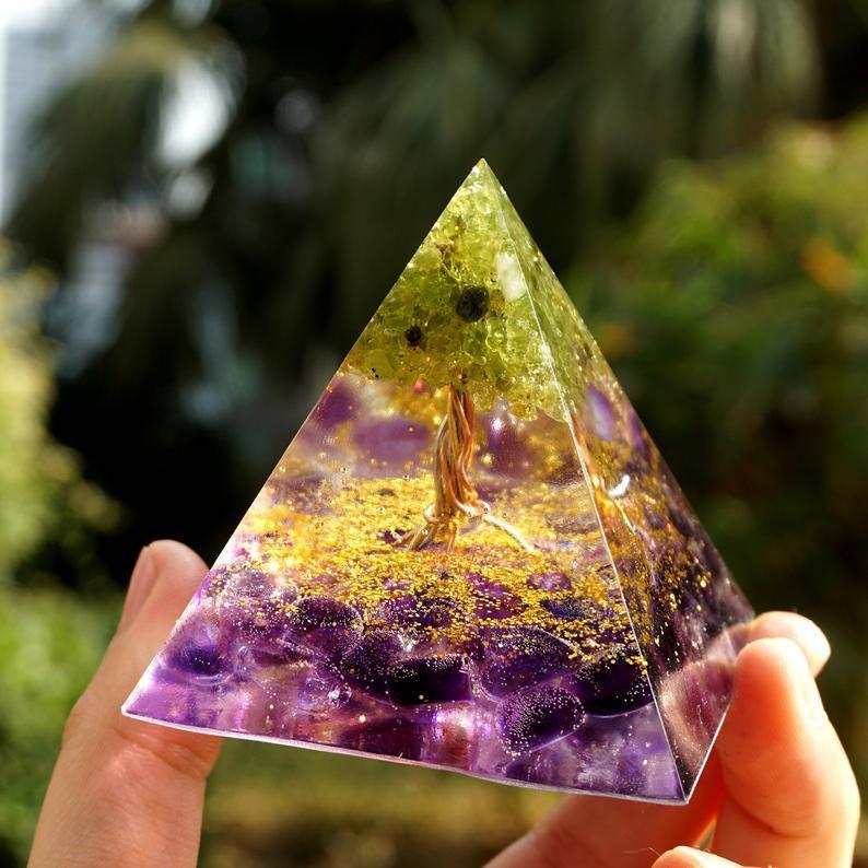 Orgonite Tree Of Life Peridot Pyramid
