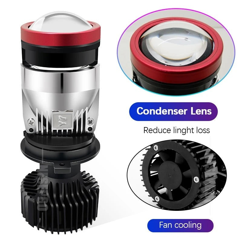 H4 LED Projector Mini Lens Headlight Bulbs 120W Turbo Fan