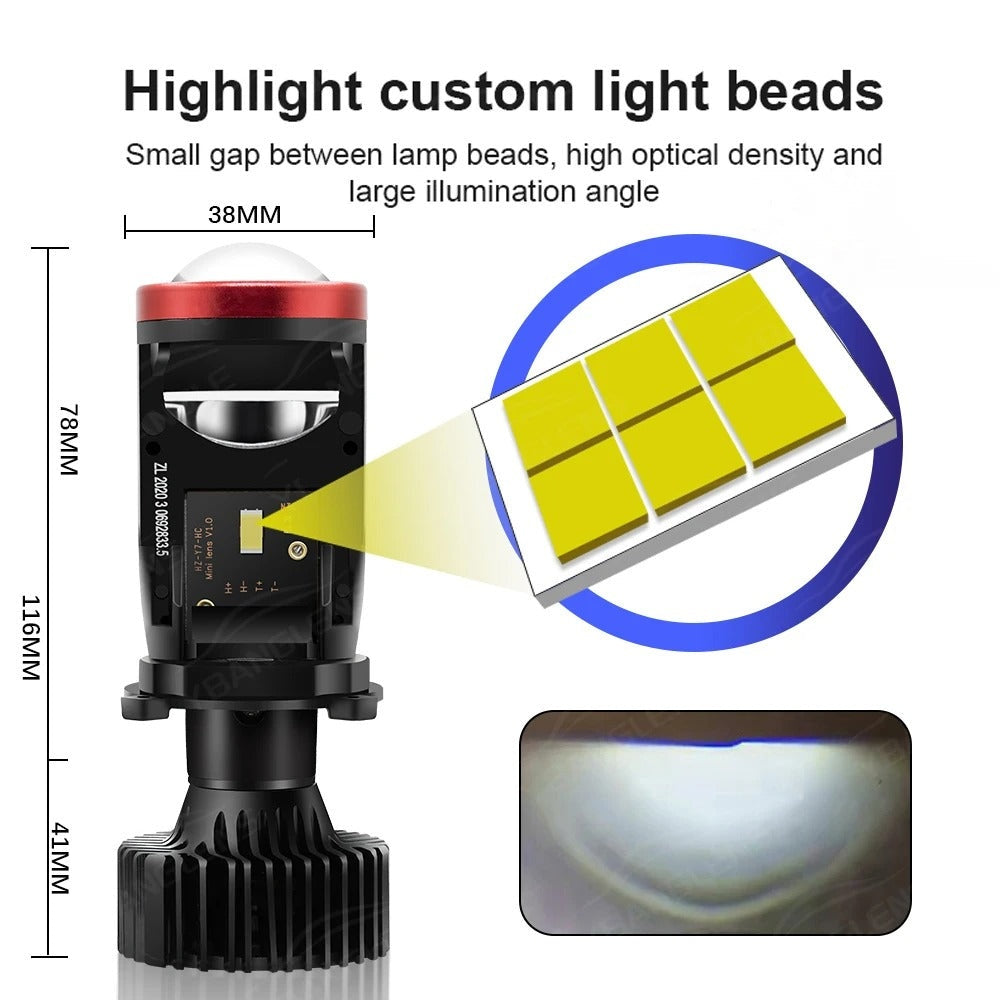 H4 LED Projector Mini Lens Headlight Bulbs 120W Turbo Fan