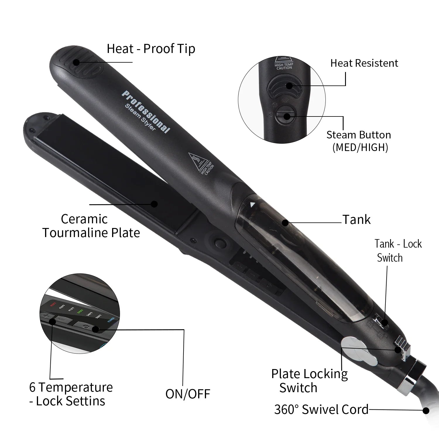 Professional Ceramic Steam Hair Straightener with Argan Oil