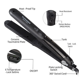 Professional Ceramic Steam Hair Straightener with Argan Oil