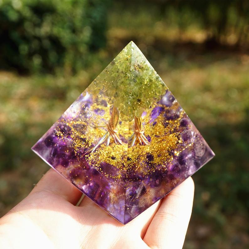 Orgonite Tree Of Life Peridot Pyramid