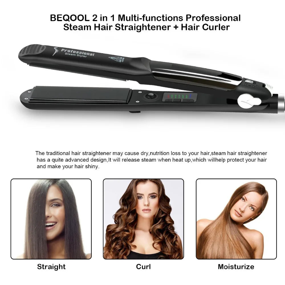 Professional Ceramic Steam Hair Straightener with Argan Oil