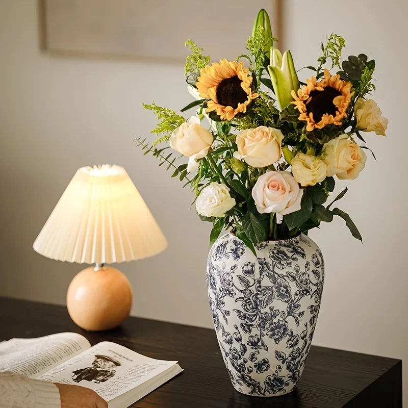 Handcrafted Blue And White Ceramic Cylinder Vase For Tabletop Decor 1005008710072928-S