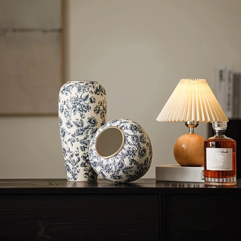 Handcrafted Blue And White Ceramic Cylinder Vase For Tabletop Decor 1005008710072928-S