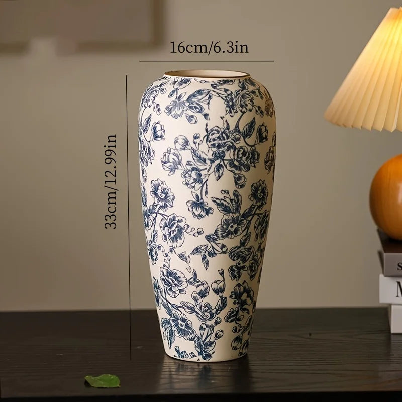 Handcrafted Blue And White Ceramic Cylinder Vase For Tabletop Decor 1005008710072928-S