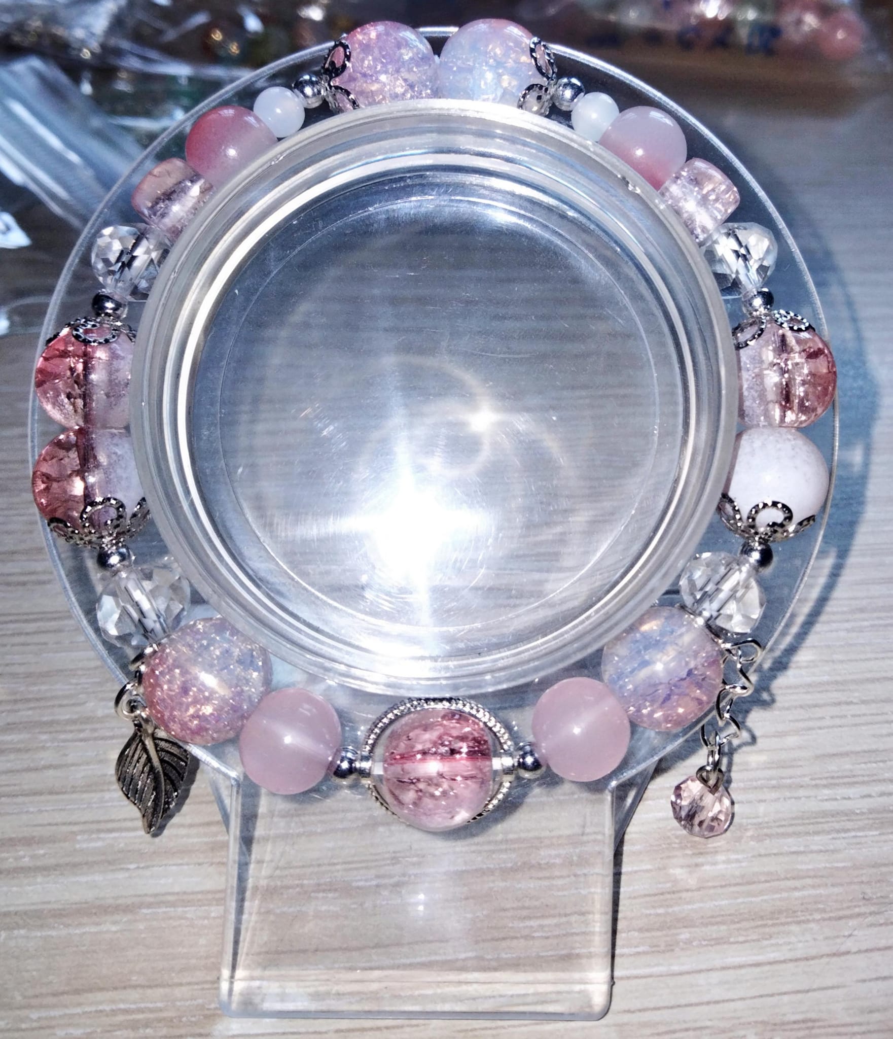 Handmade Bracelet Made Of Artificial Crystal, Charm Is Pre-Mixed Plated Metal