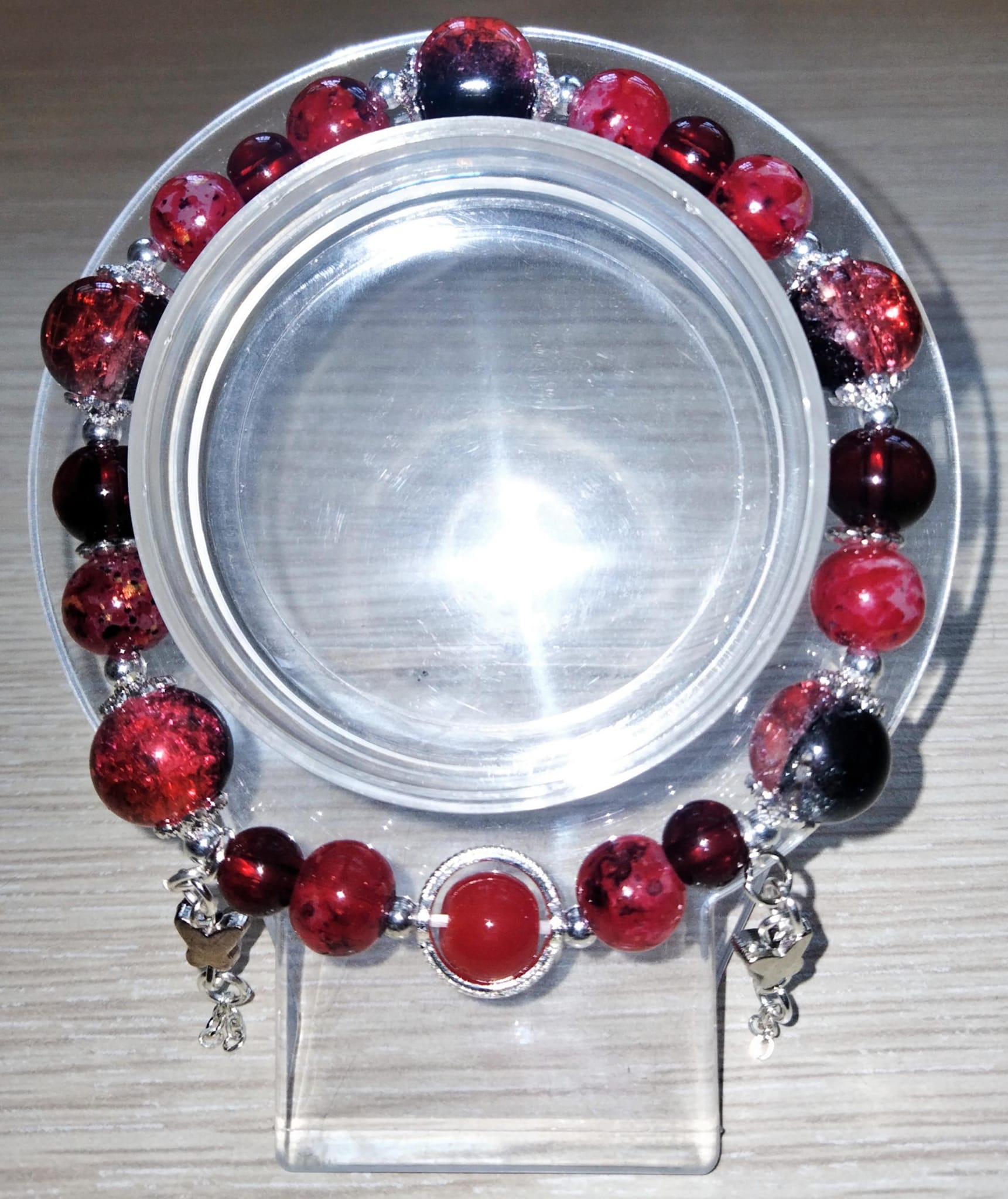 Handmade Bracelet Made Of Artificial Crystal, Charm Is Pre-Mixed Plated Metal