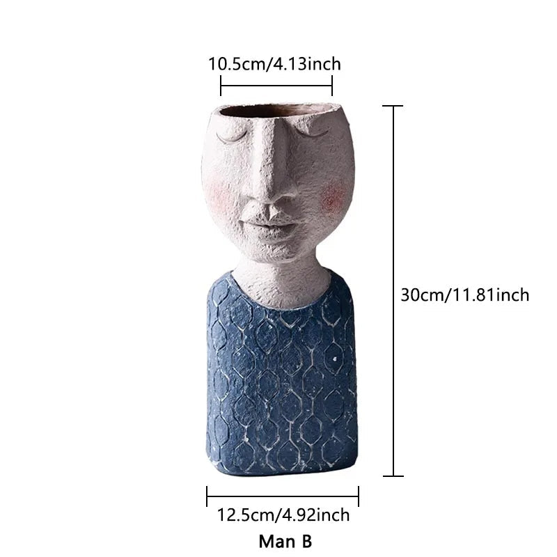 Handmade Resin Portrait Vase for Plants, Flower Pot Sculpture