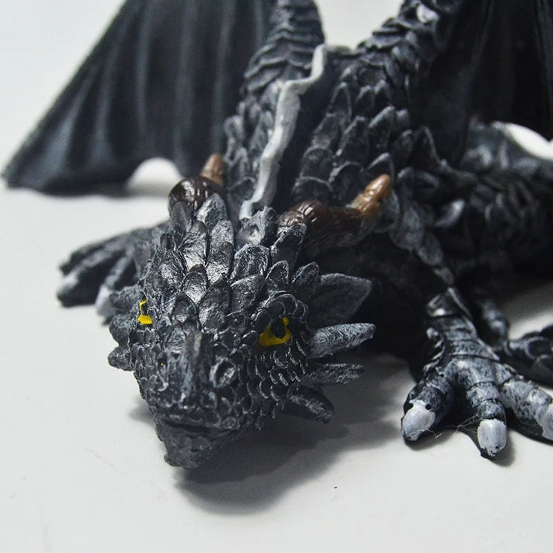 Handmade Resin Squatting Dragon Statue for Garden and Home Decor