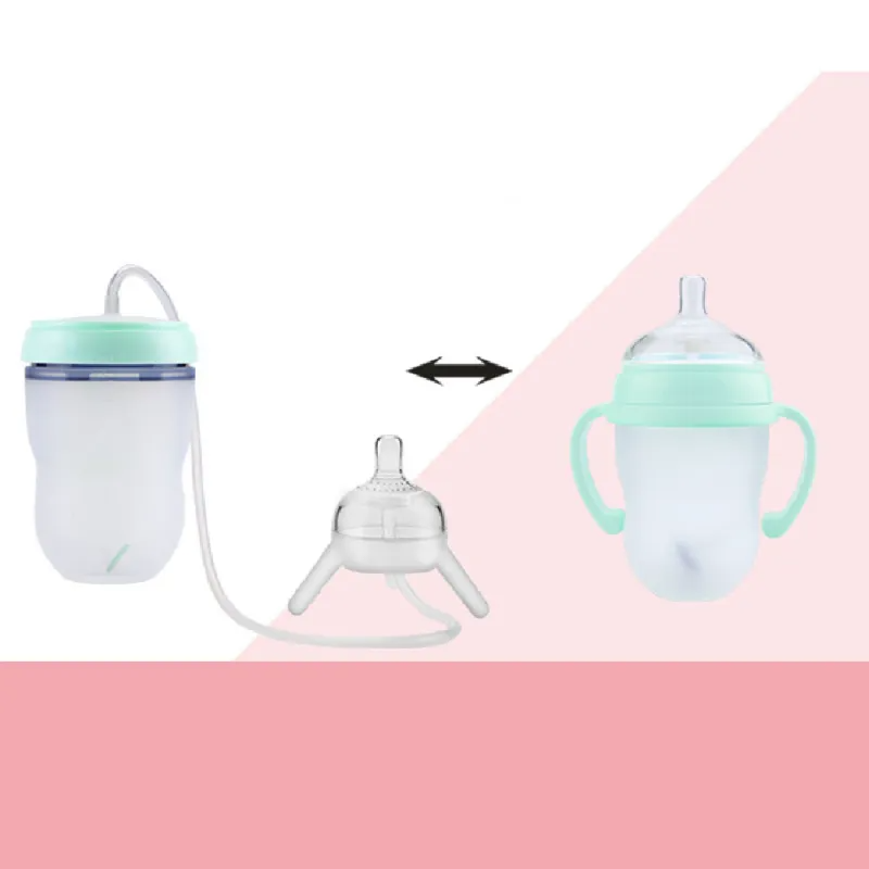 Hands-Free Baby Bottle, Feeding Bottle Kids Cup Children Training Silicone